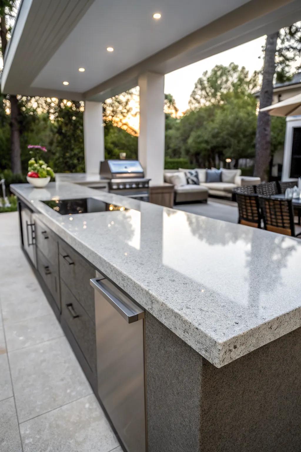 Sleek and durable with polished granite countertops.