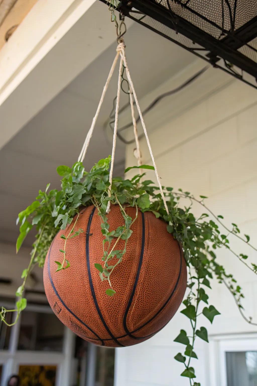 A basketball planter offers a fun, sporty element to your garden.