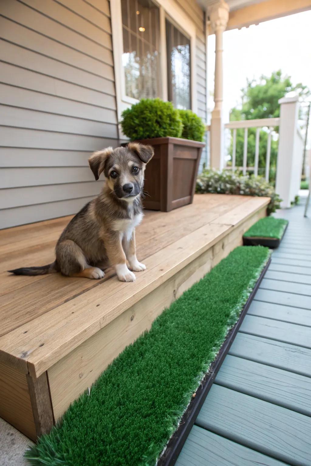 An artificial turf area for convenient outdoor potty breaks.