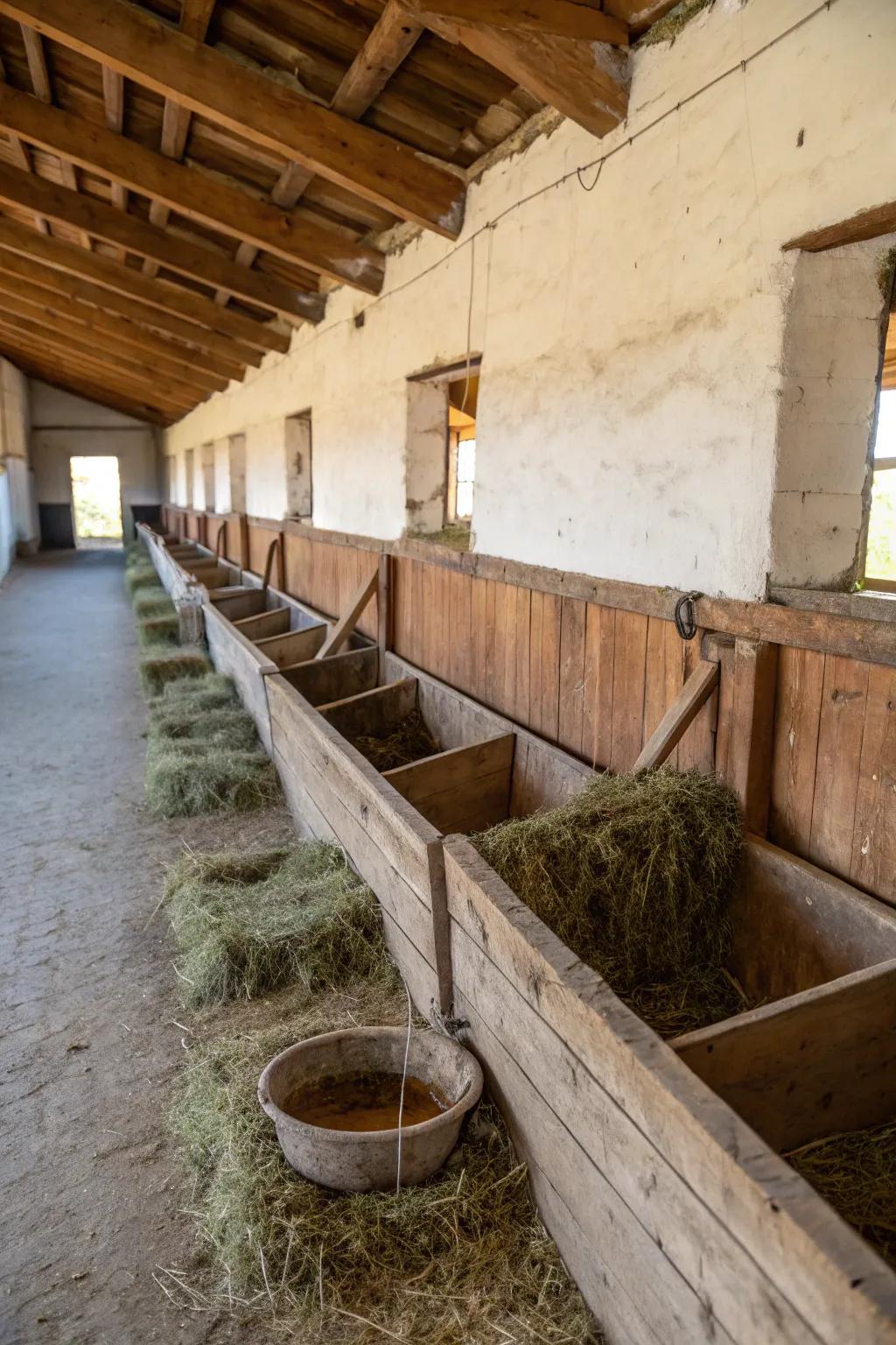 Practical built-in feeding troughs for easy access.