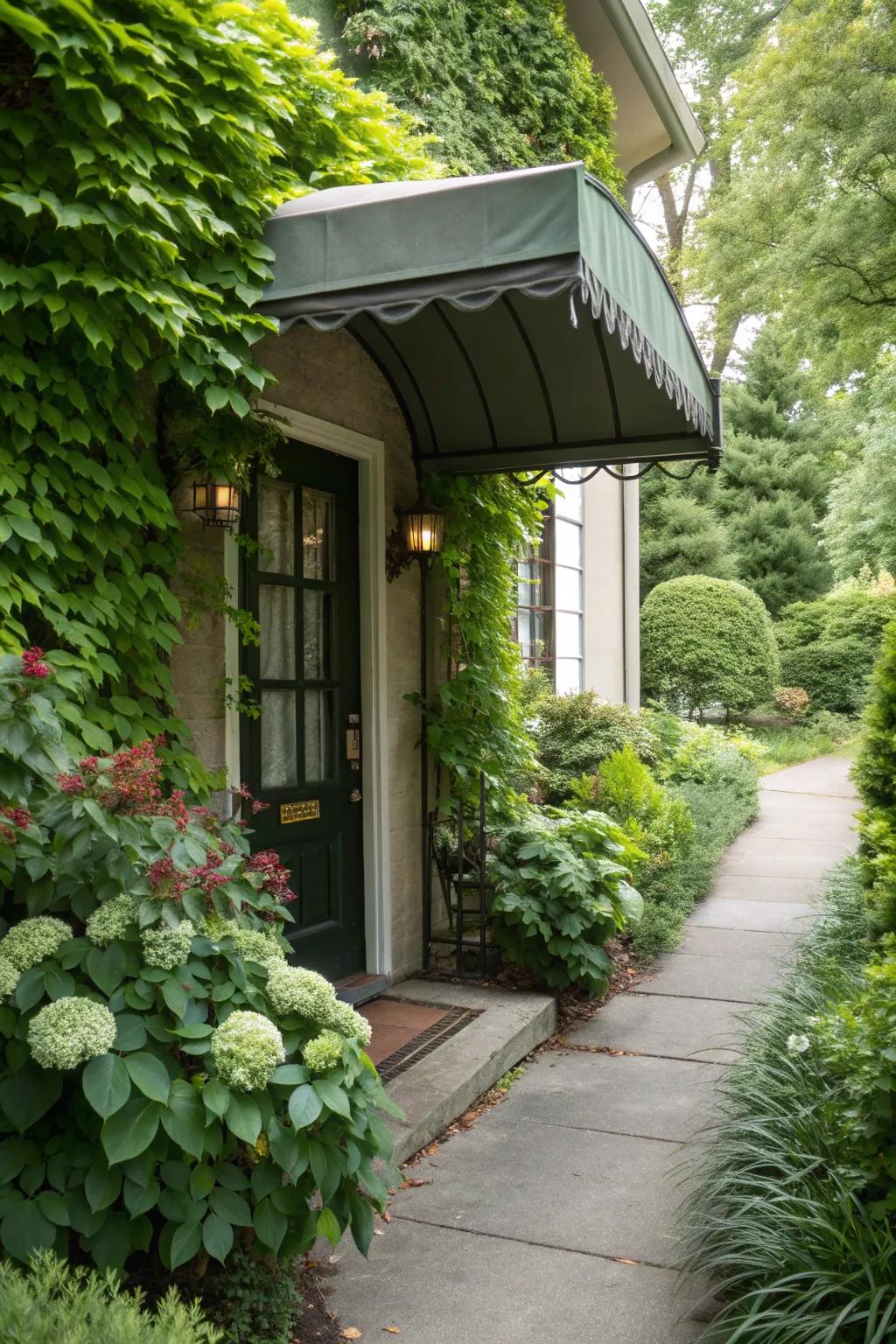 Natural elements beautifully complement this door awning.