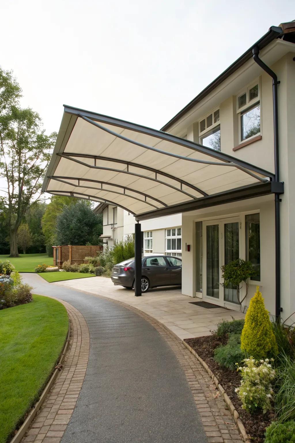 An integrated canopy that beautifully extends the home's architecture.