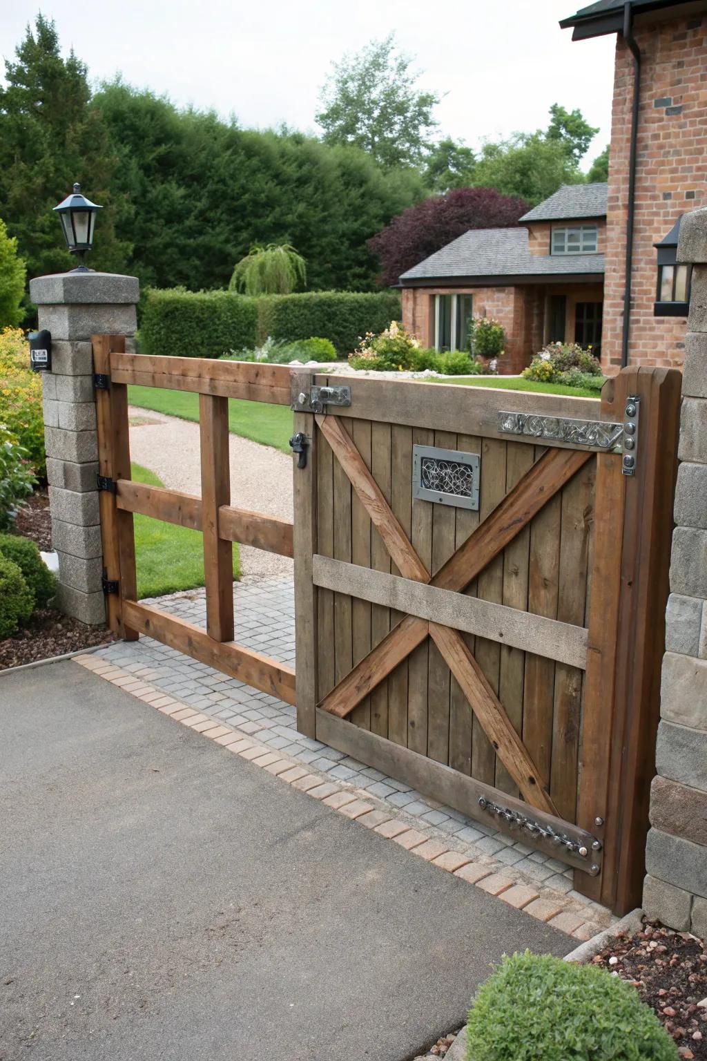 An eco-friendly gate crafted from recycled materials.
