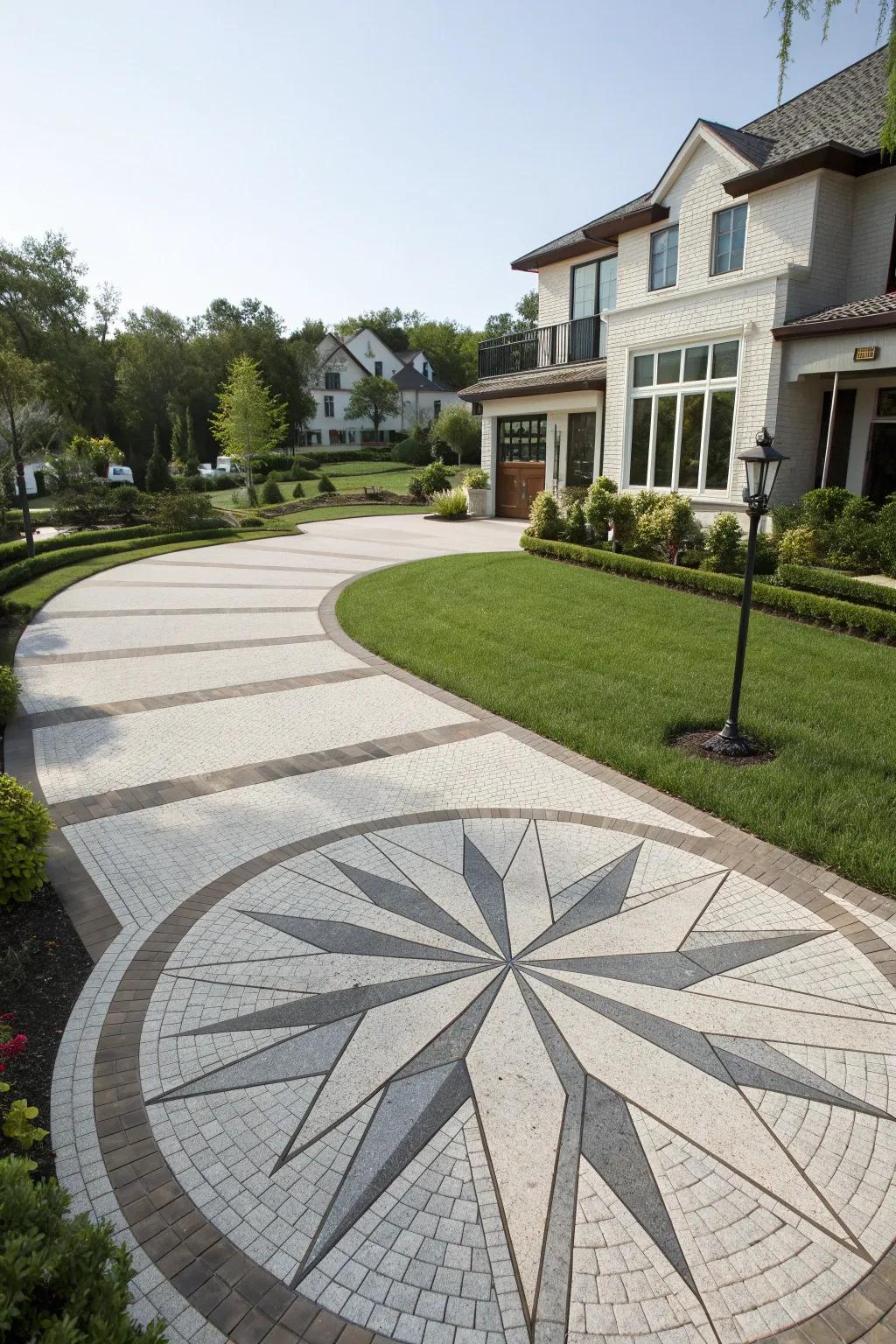 A driveway with an impressive starburst design.