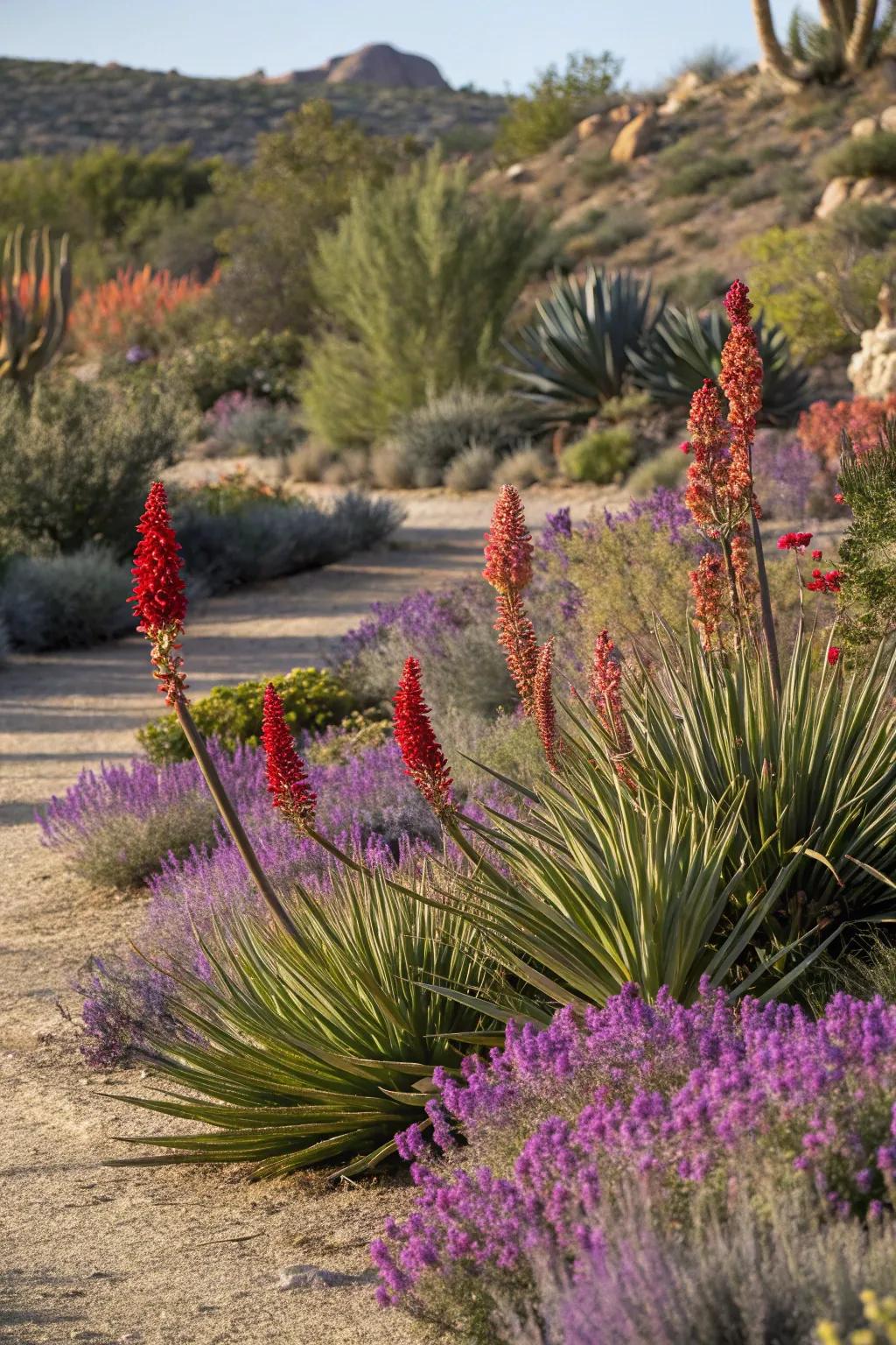 Colorful accents bring vibrancy and life to the neutral shades of dry gardens.