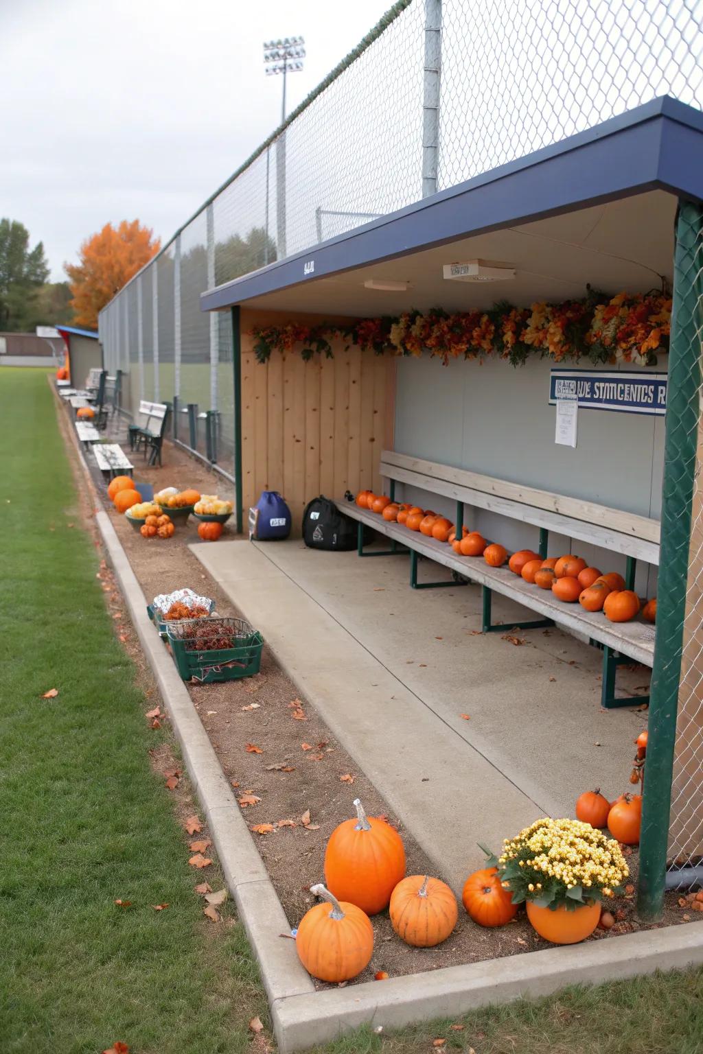 An interactive pumpkin patch brings a playful touch to the dugout.