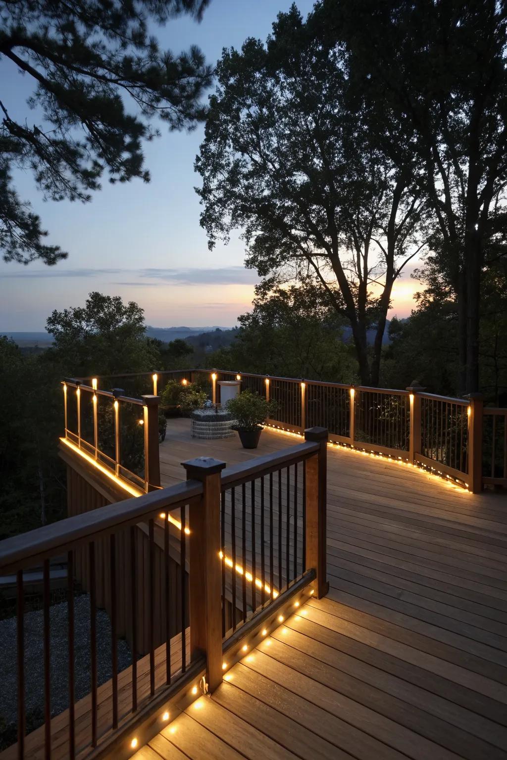 LED lights turn your deck into an evening retreat.
