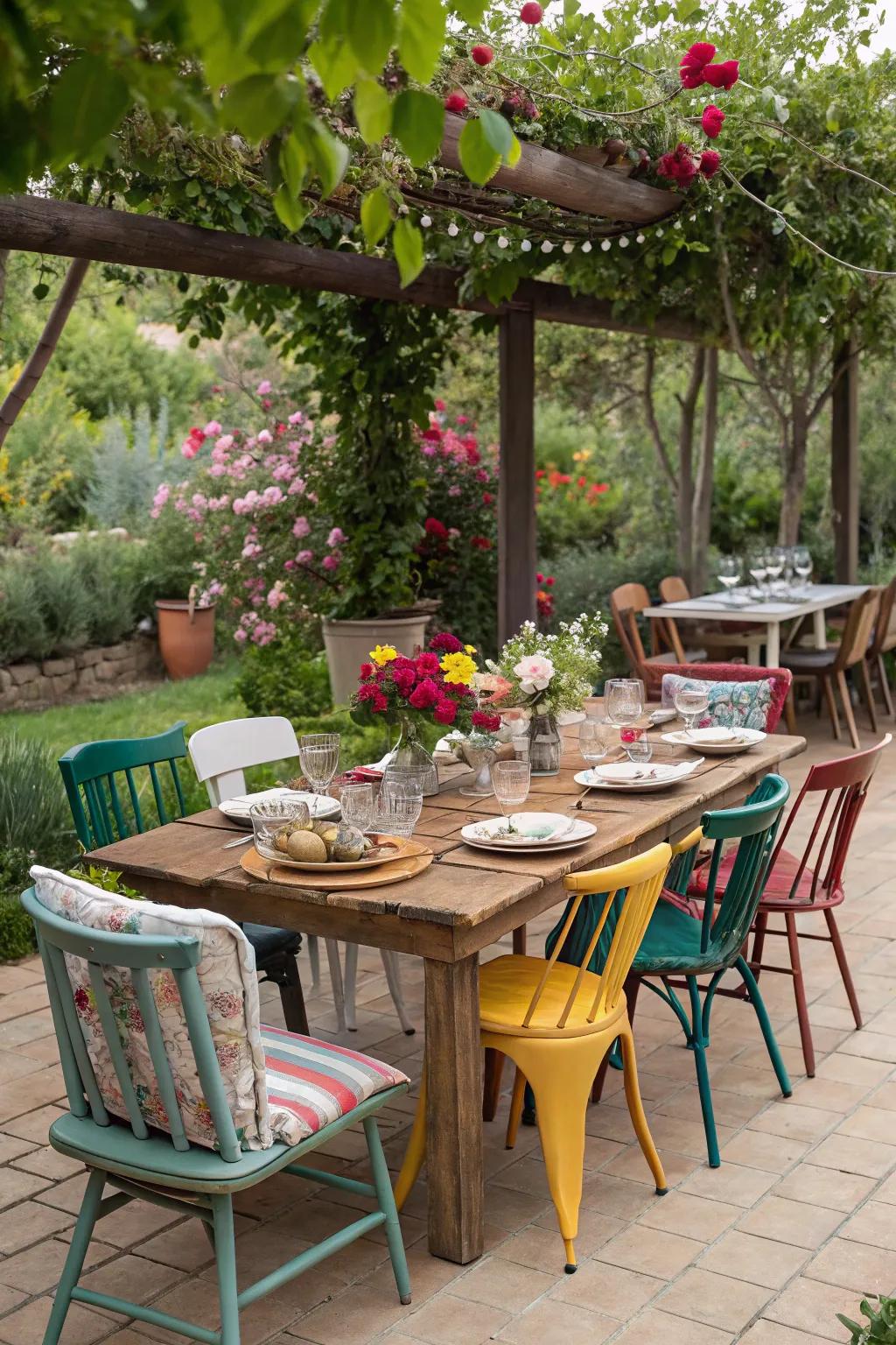 A dining area with a charming, eclectic vibe.