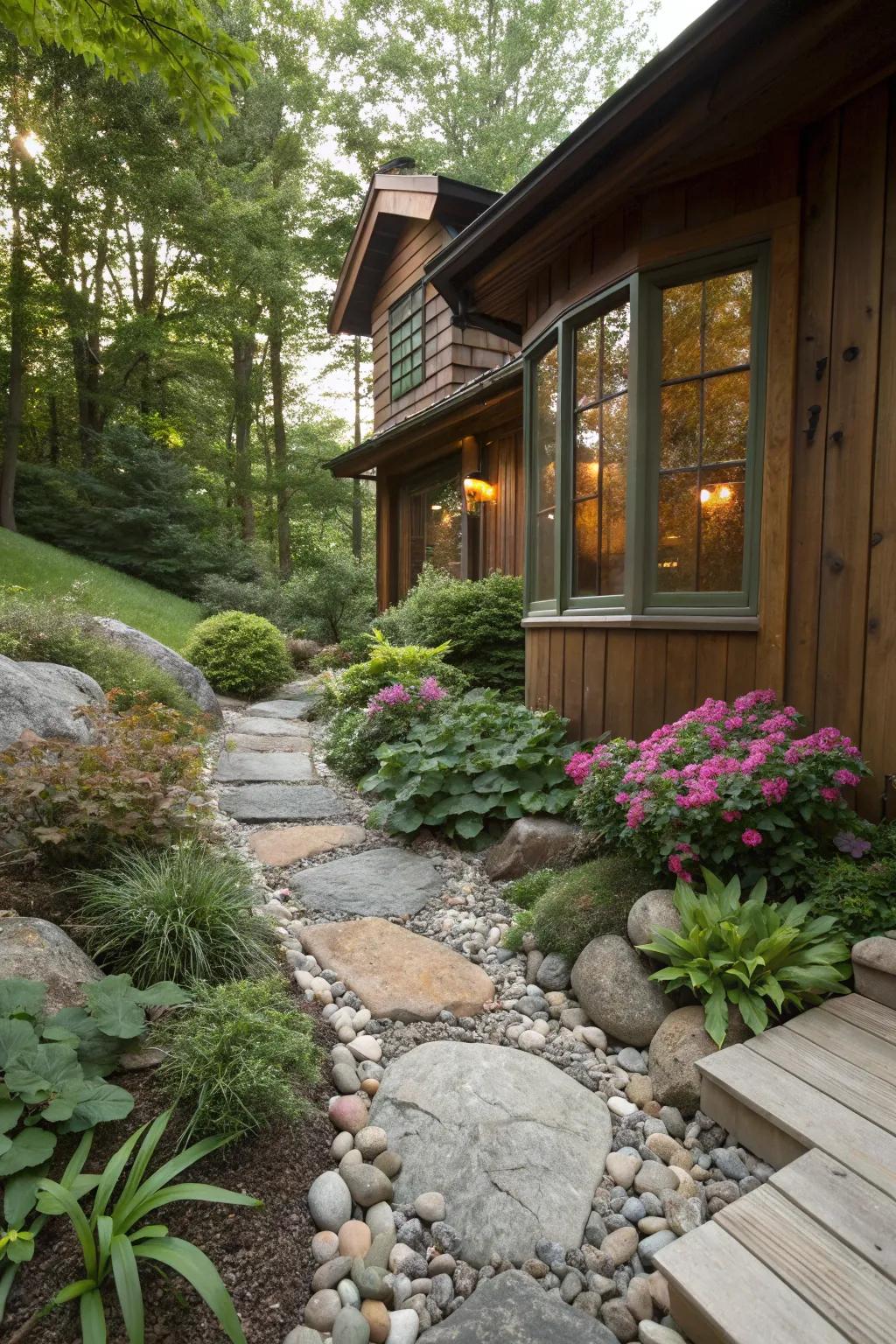 Mixing materials creates a balanced and harmonious landscape.
