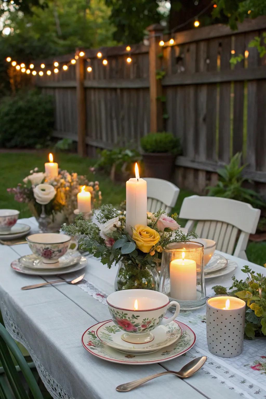 DIY candle holders add a personal and whimsical touch.