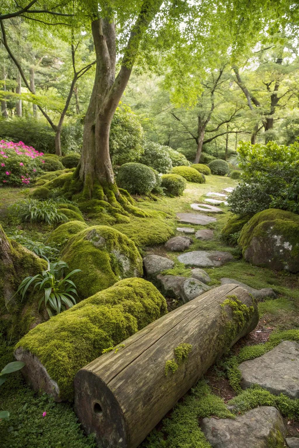 Moss-covered features add texture and depth.