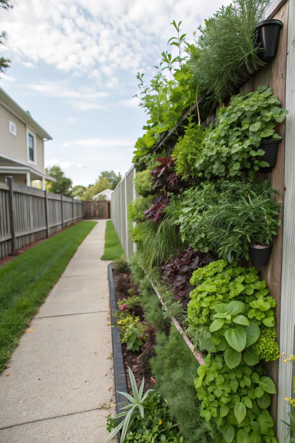 A vertical garden adds greenery and maximizes space.