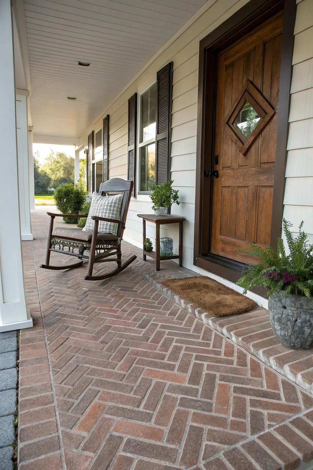 Unique brick patterns add flair to the flooring.