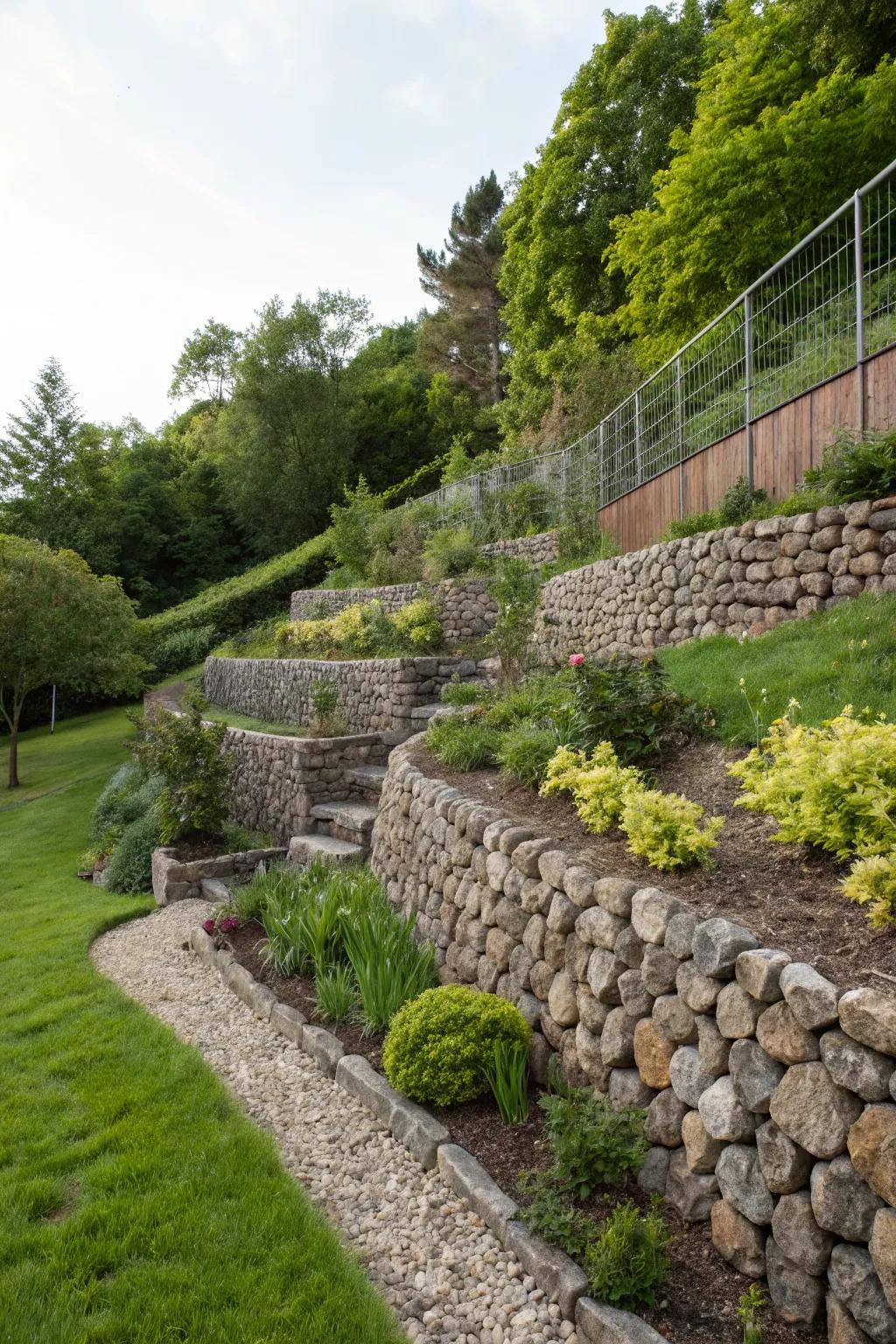 Gabion walls blend function with artistic flair