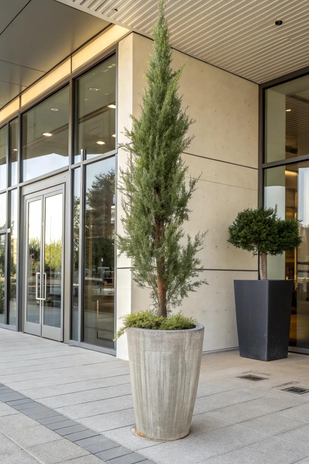 Cypress adds vertical elegance to narrow spaces.
