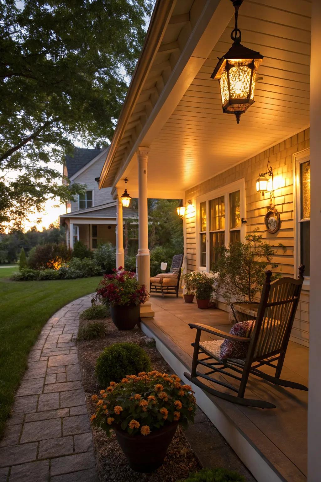 Enchanting lights create a magical evening ambiance.