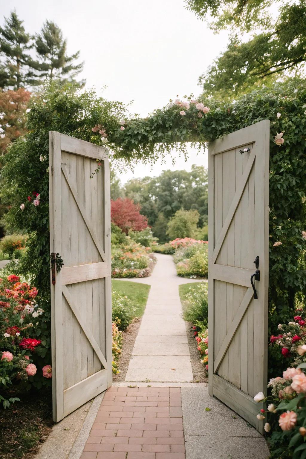 Elegant double barn doors creating a grand entrance.