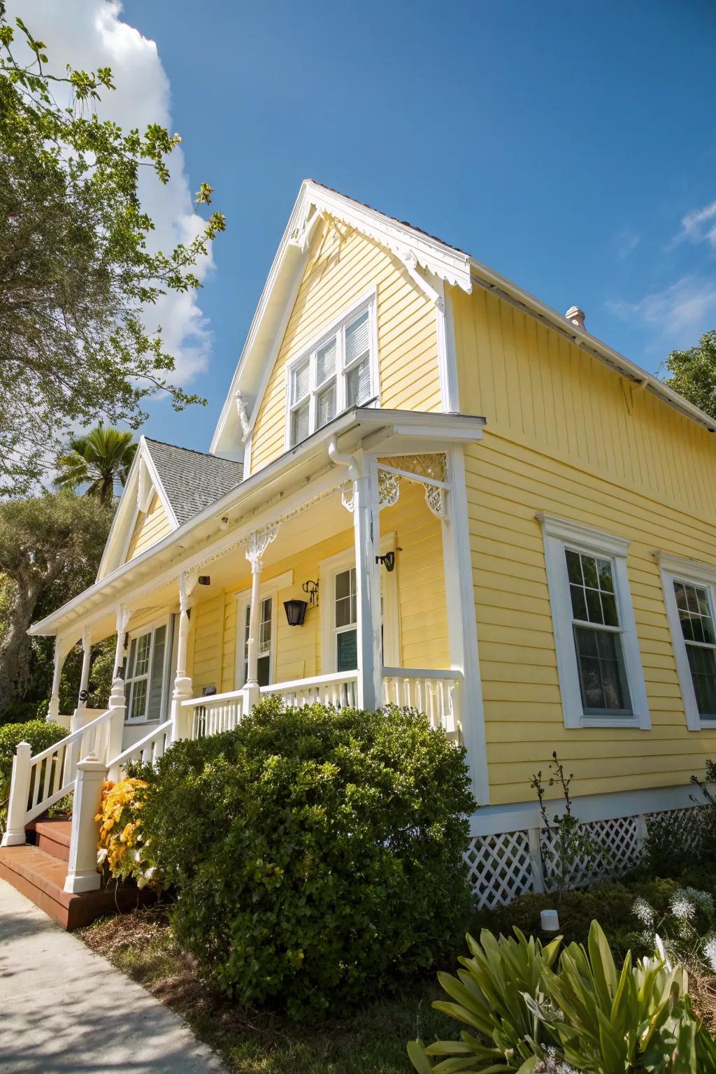 Sunny yellow creates a bright and welcoming exterior.