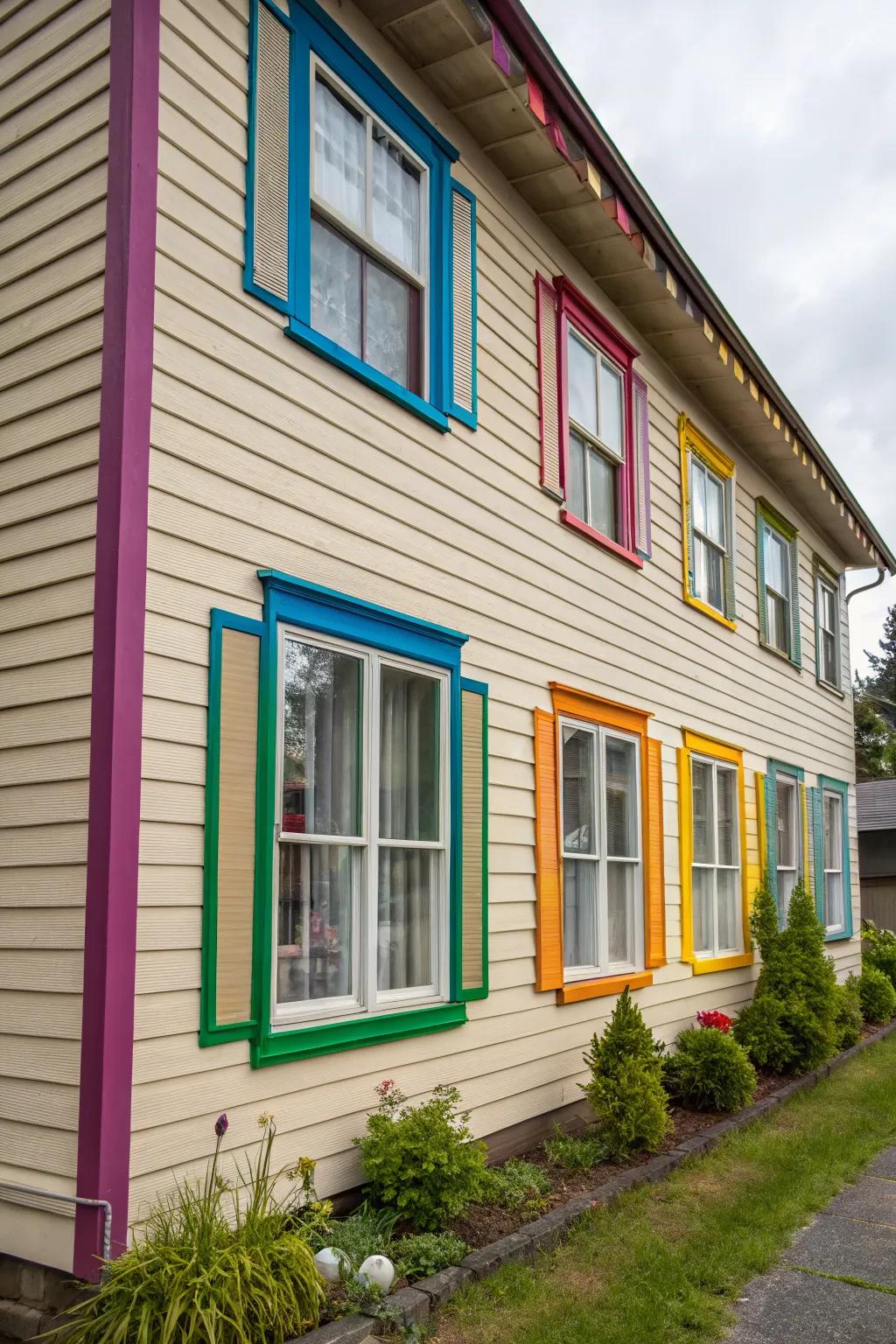 Colorful trims provide a playful pop to this home's exterior.
