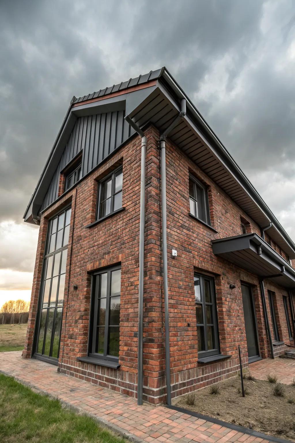 Metal trims add an industrial edge to brick.