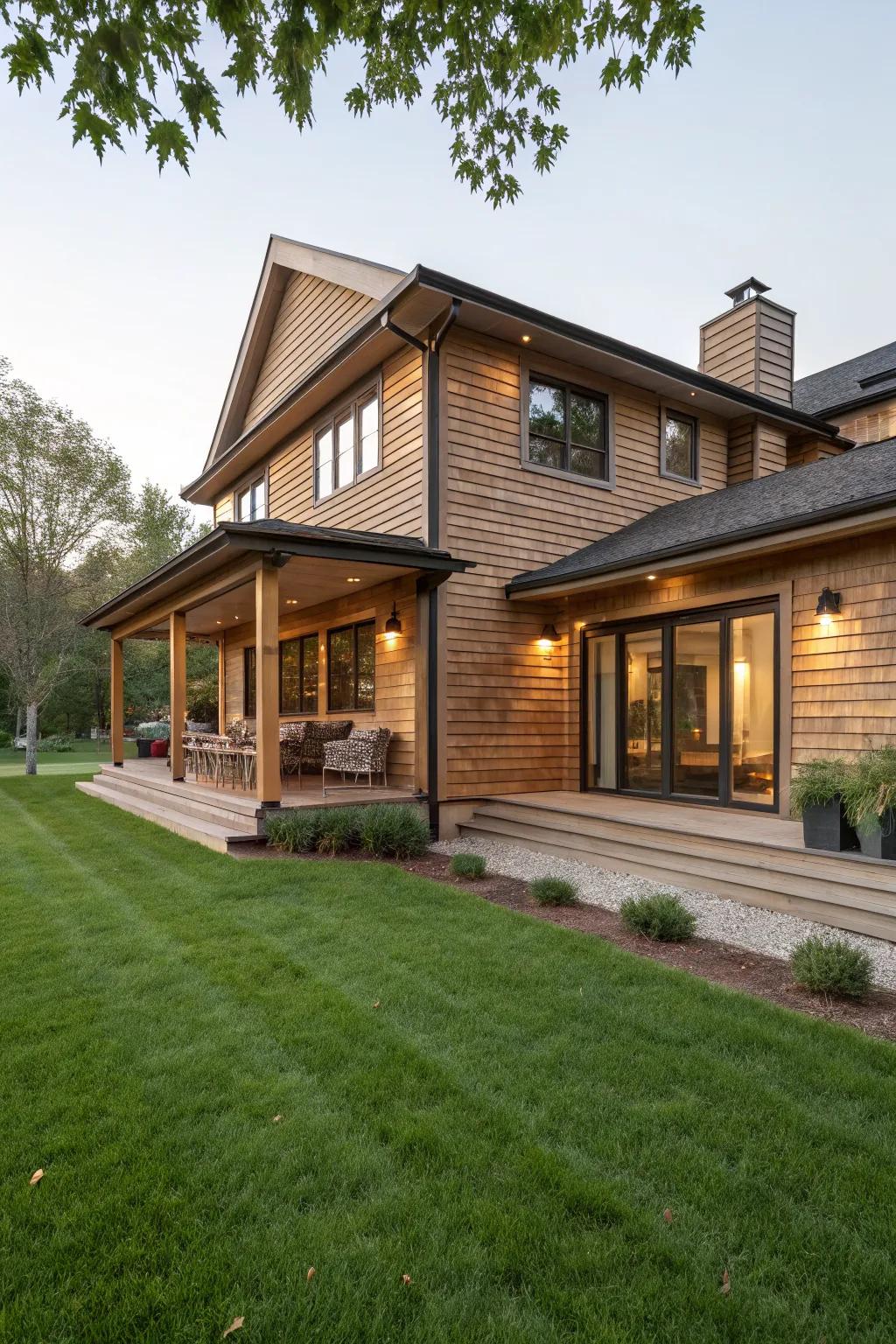 Home with horizontal wood cladding