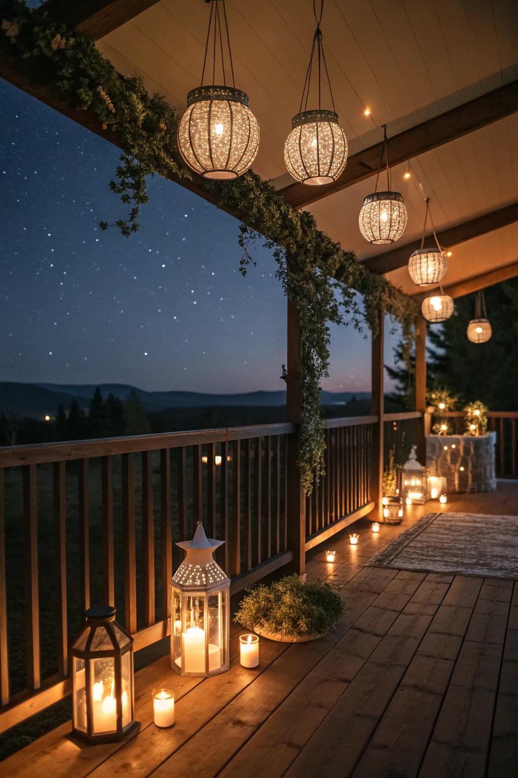 Create a soft ambiance with lanterns and candles.