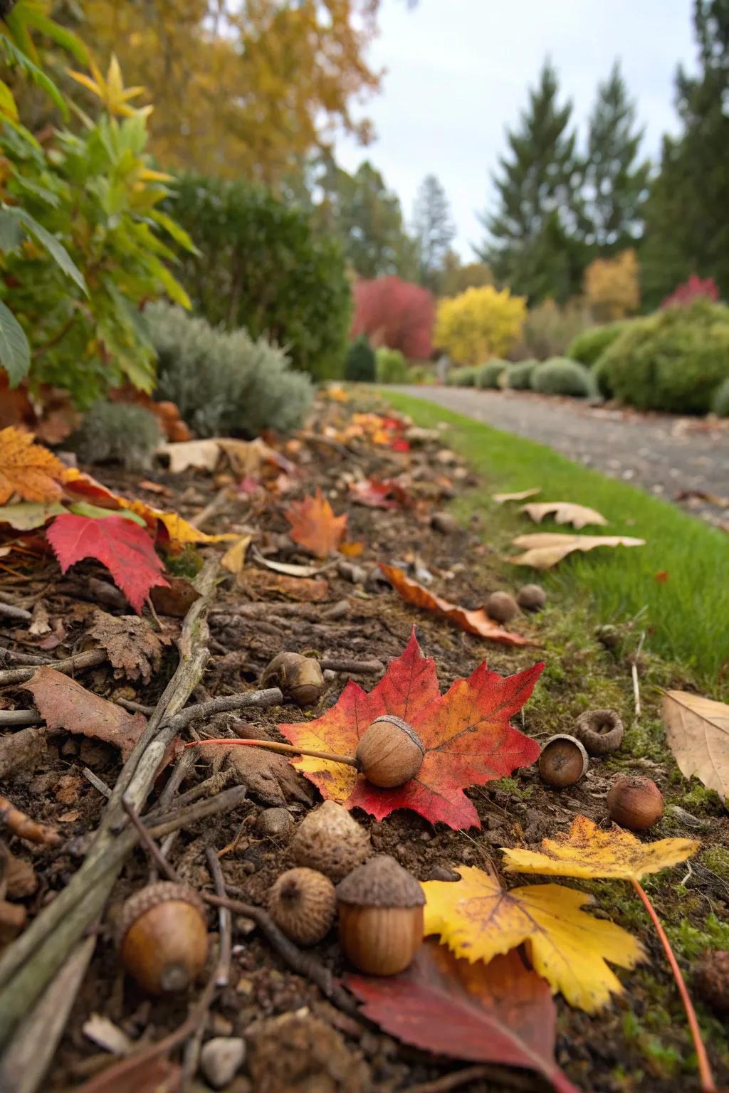 Acorns bring a whimsical touch to garden borders.