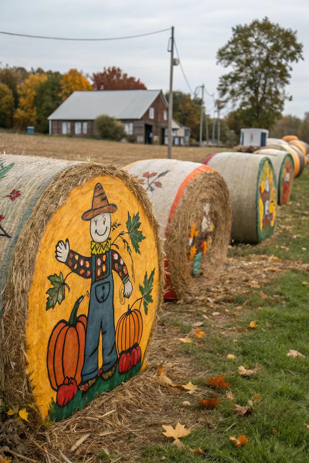 Painted hay bales offer a personalized touch to your fall decor.