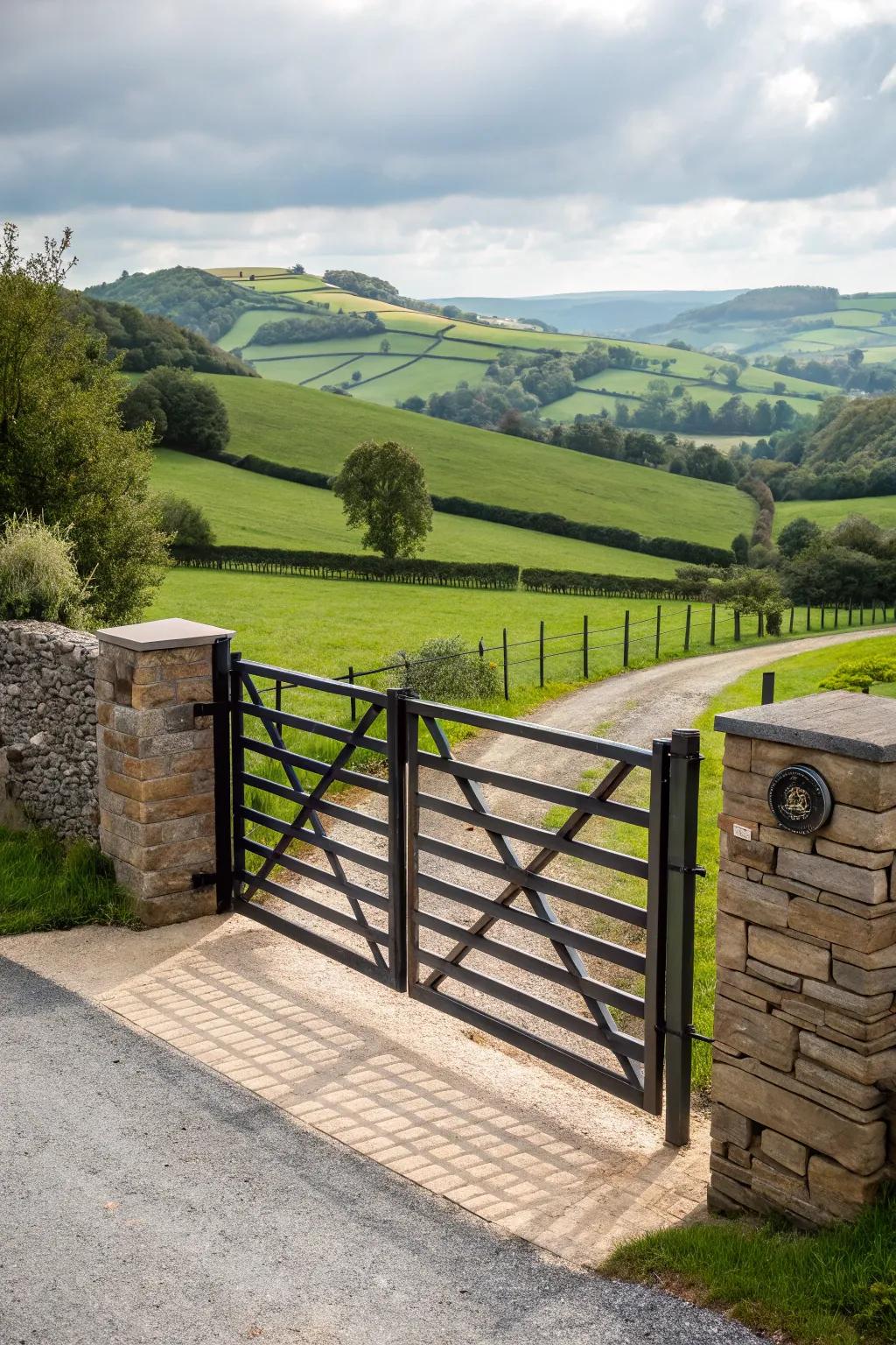A blend of modern and traditional styles creates a unique and harmonious entrance.