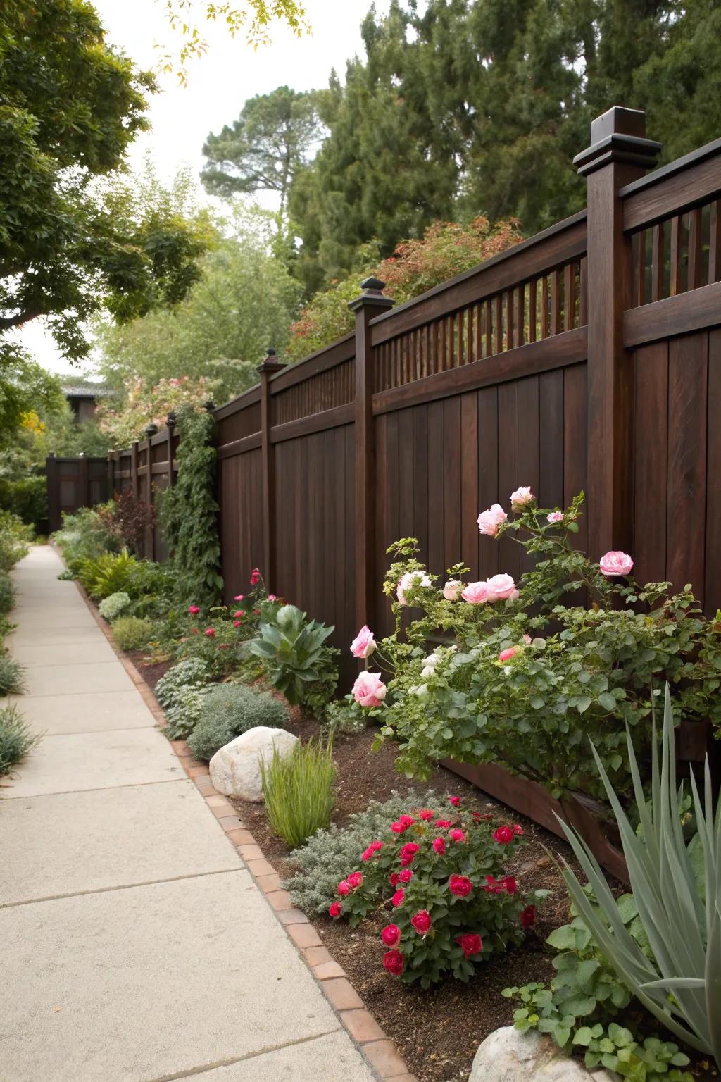 Walnut stains add warmth and sophistication to any fence.