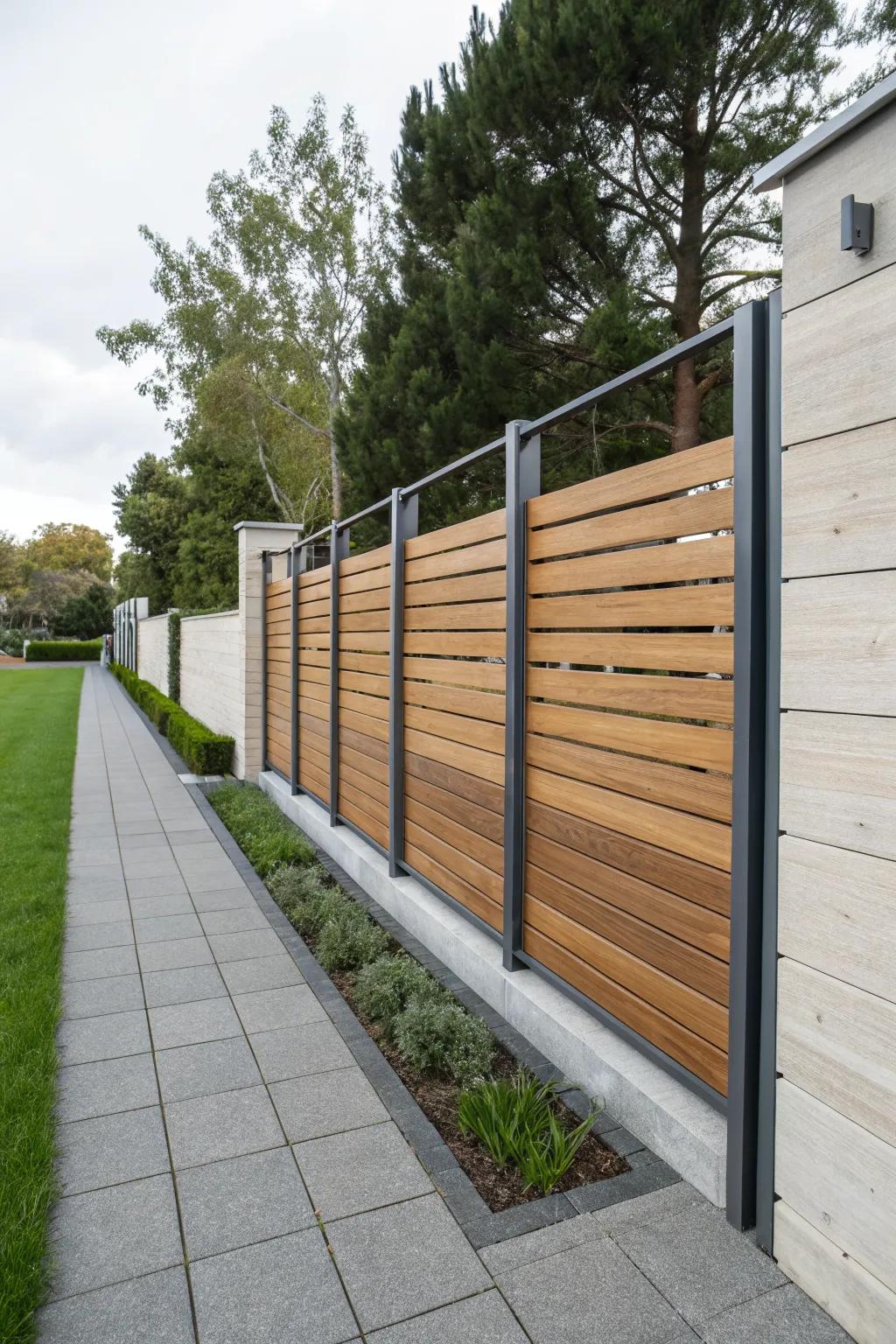 Dynamic mixed materials for a modern fence extension.