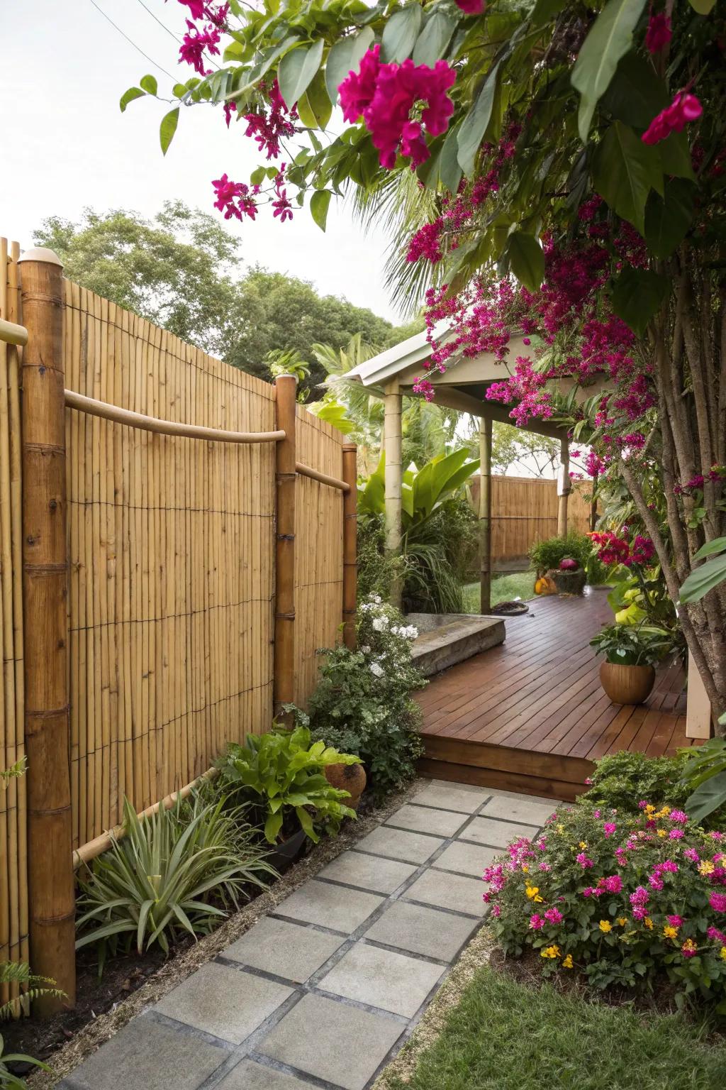 Bamboo fences bring sustainability and a tropical touch.