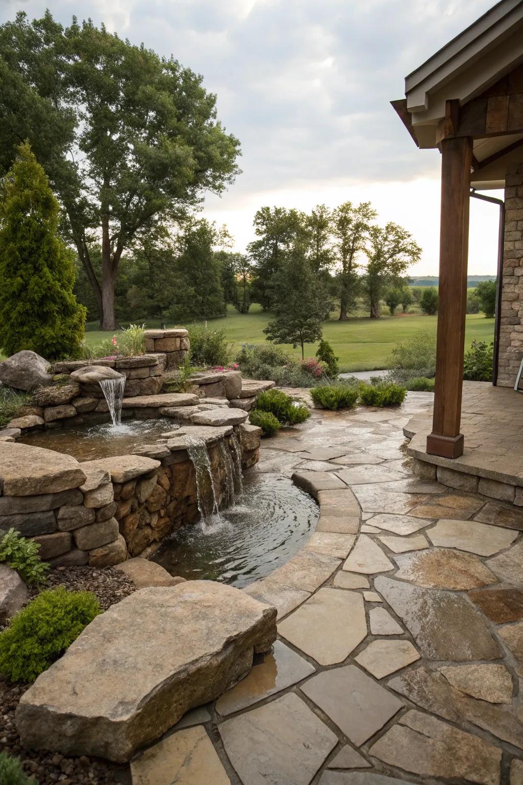 A water feature adds tranquility to your patio.