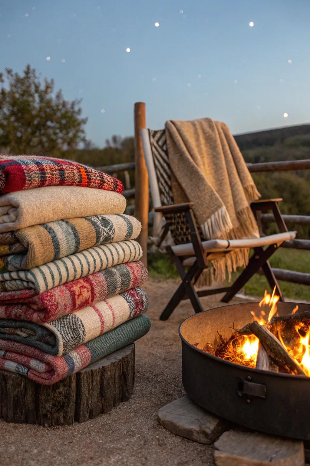 Stay warm with outdoor blankets perfect for fireside evenings.