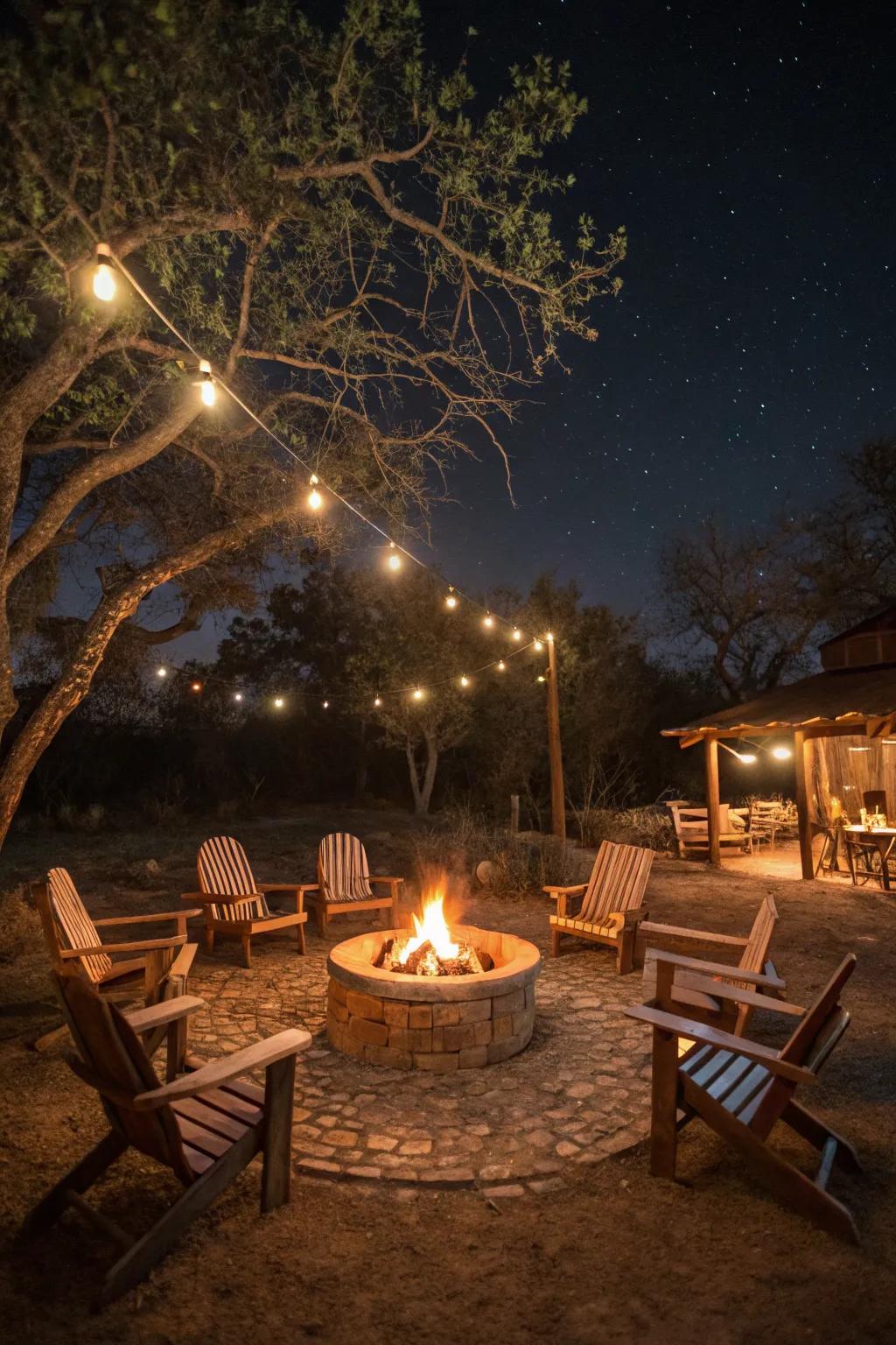 An intimate fire pit nook perfect for close-knit gatherings.