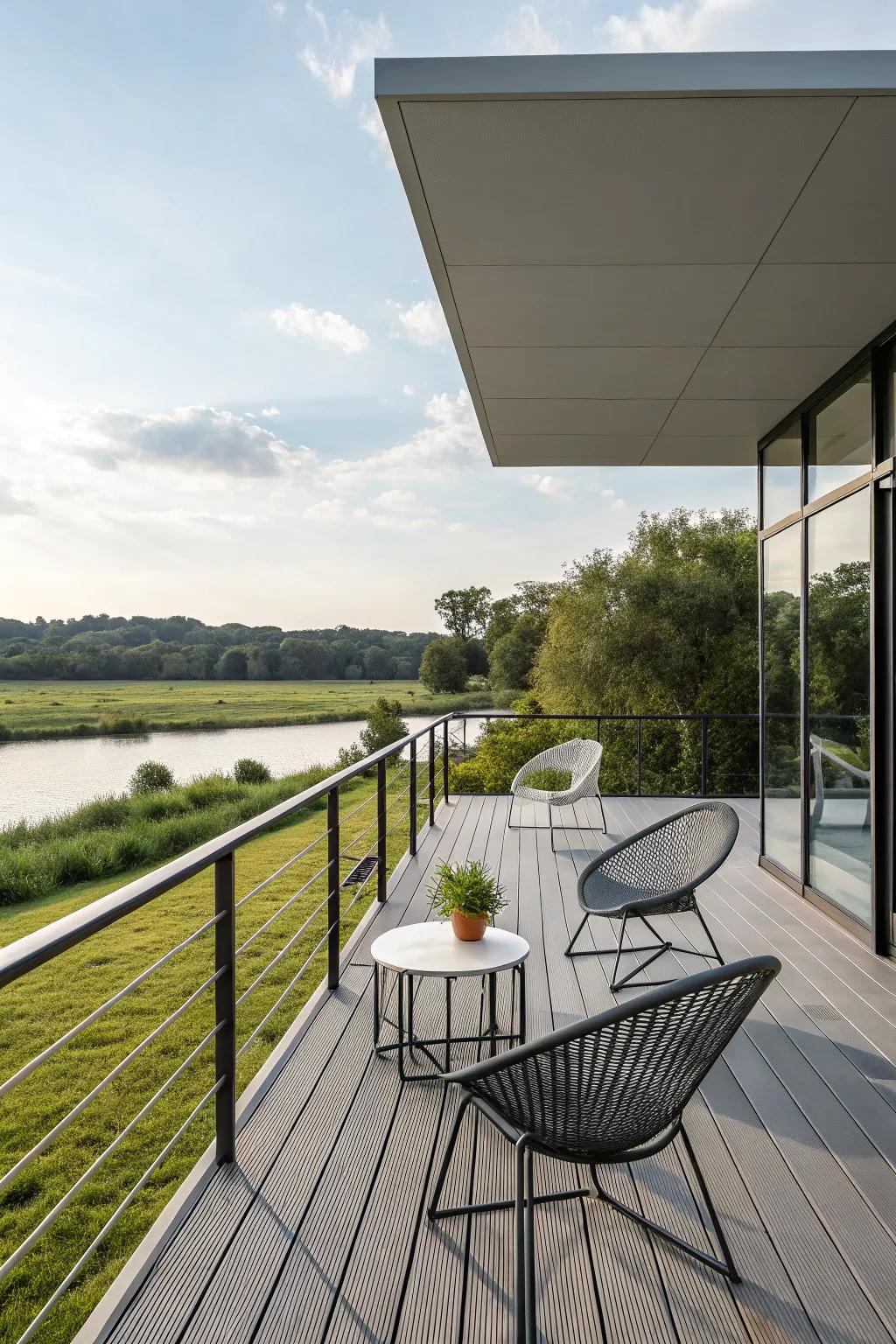 Modern materials bring a sleek edge to this floating patio.