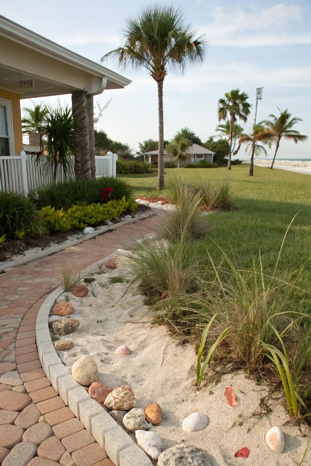 A coastal-themed landscape that brings the beach to your front yard.