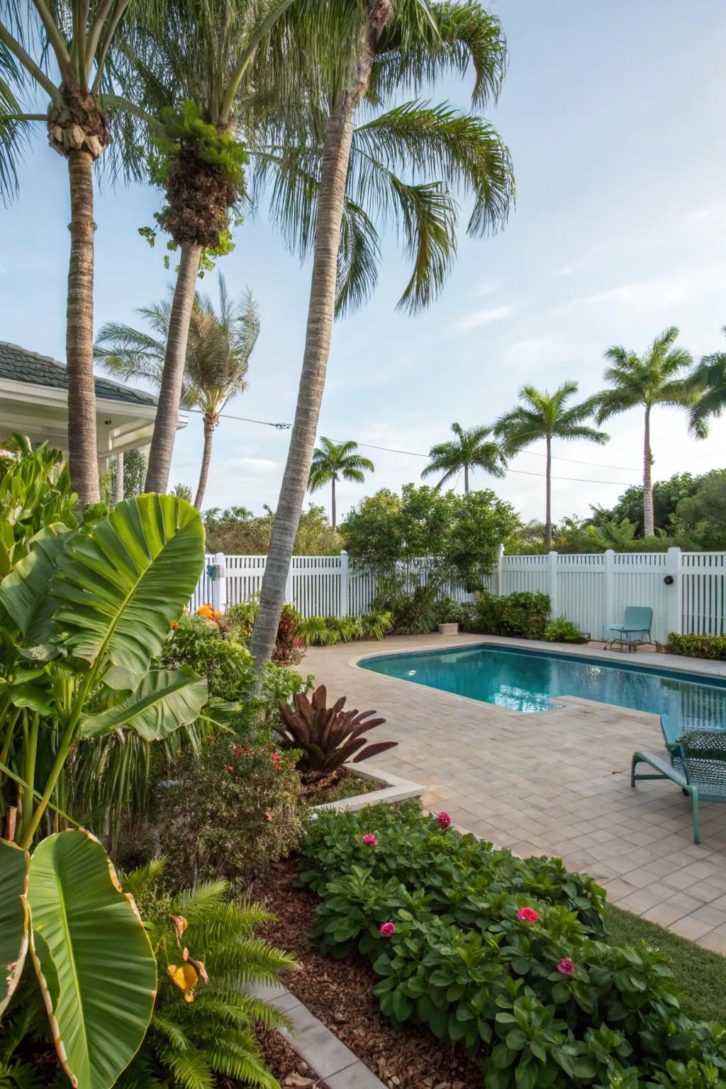 Create a tropical paradise with lush landscaping.