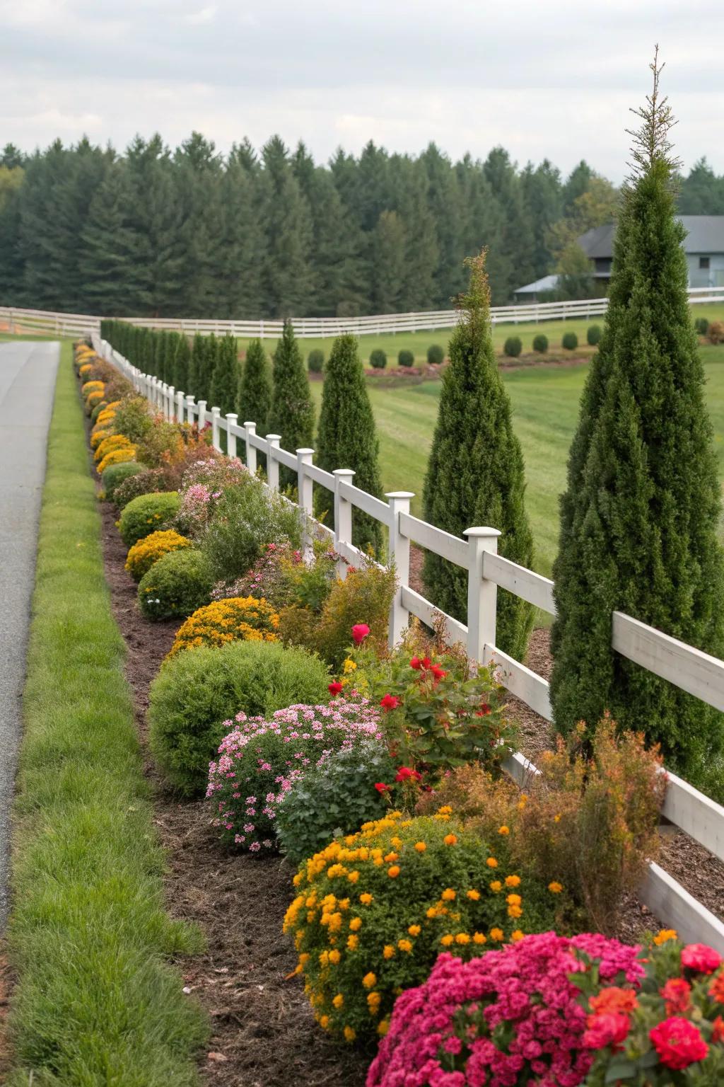 Evergreen plants ensure your fence line stays lush year-round.