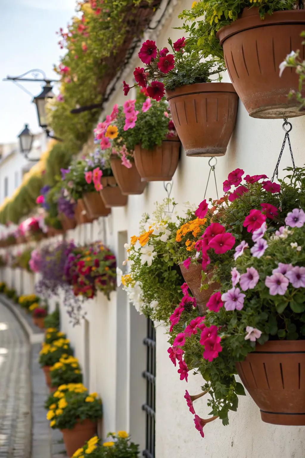Save space with a beautiful hanging pot garden.