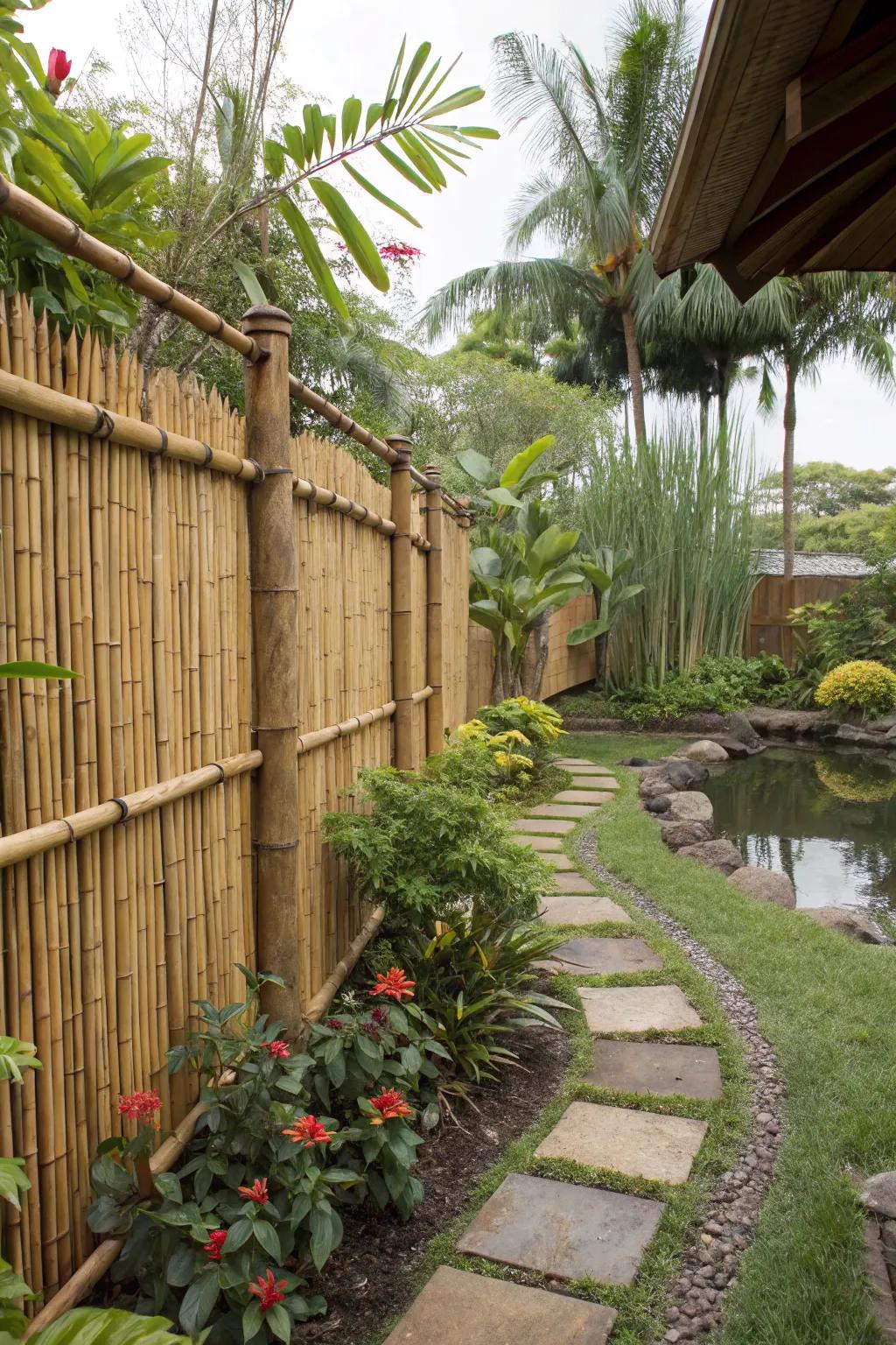 Exotic flair with bamboo fencing.
