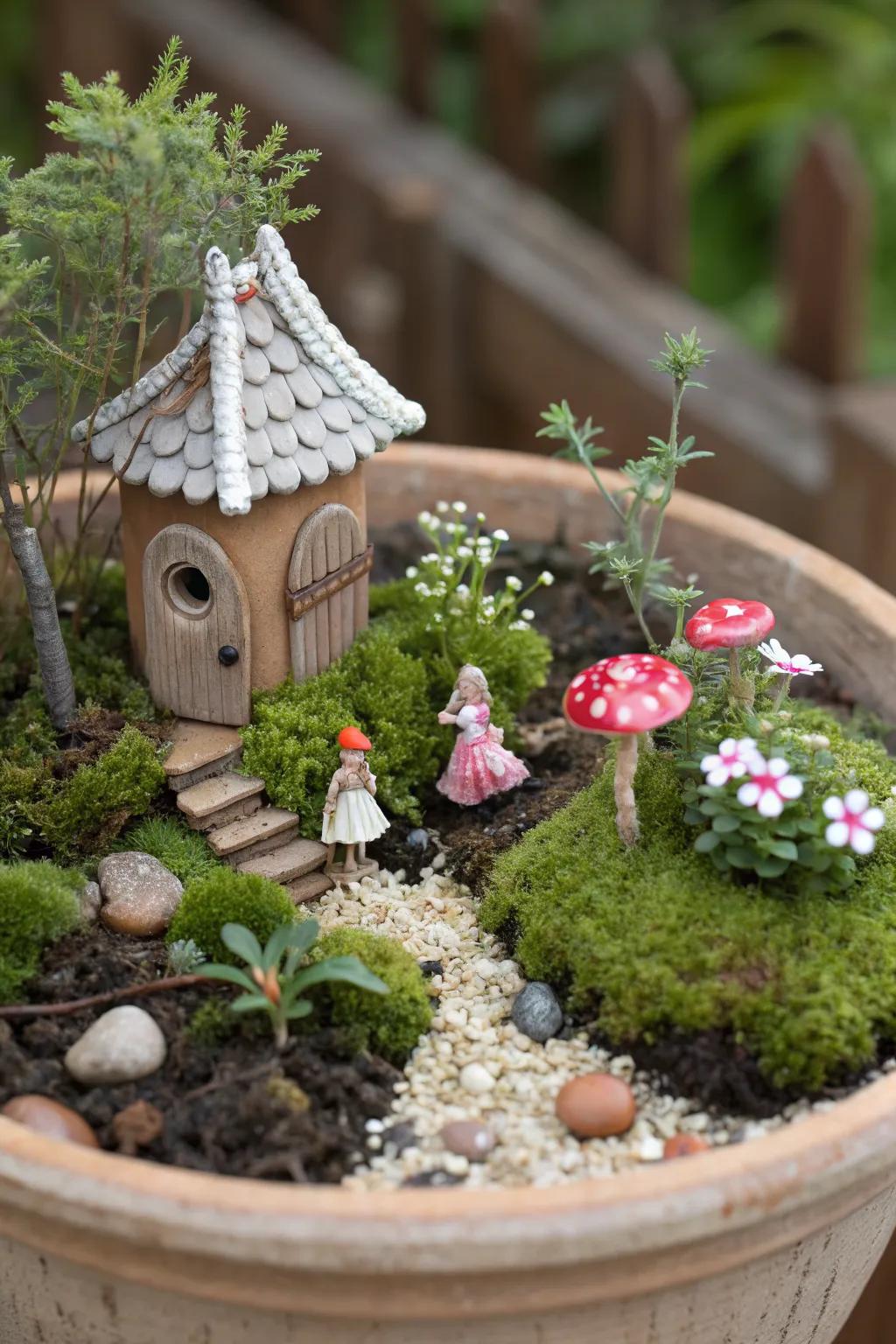 Transform your flower pot into a magical fairy tale garden.
