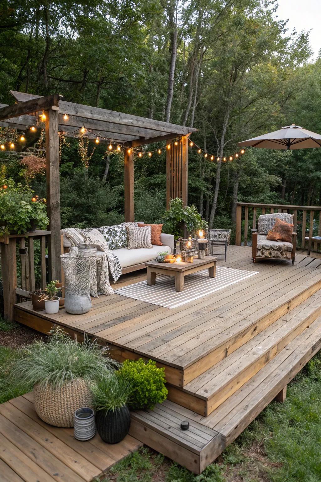 Add character with a rustic, reclaimed wood deck.