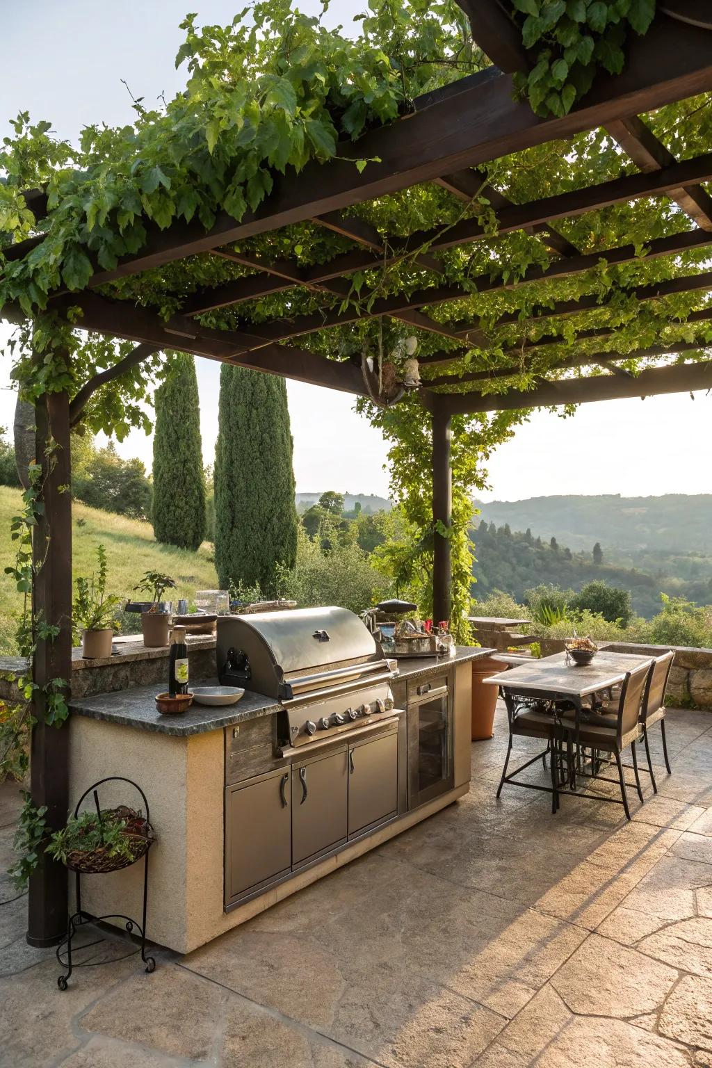 A pergola offers shade and structure to your grilling space.