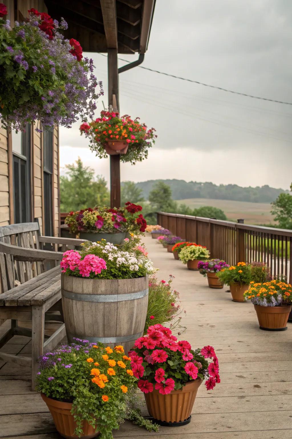 Charming planters bring life to the porch.
