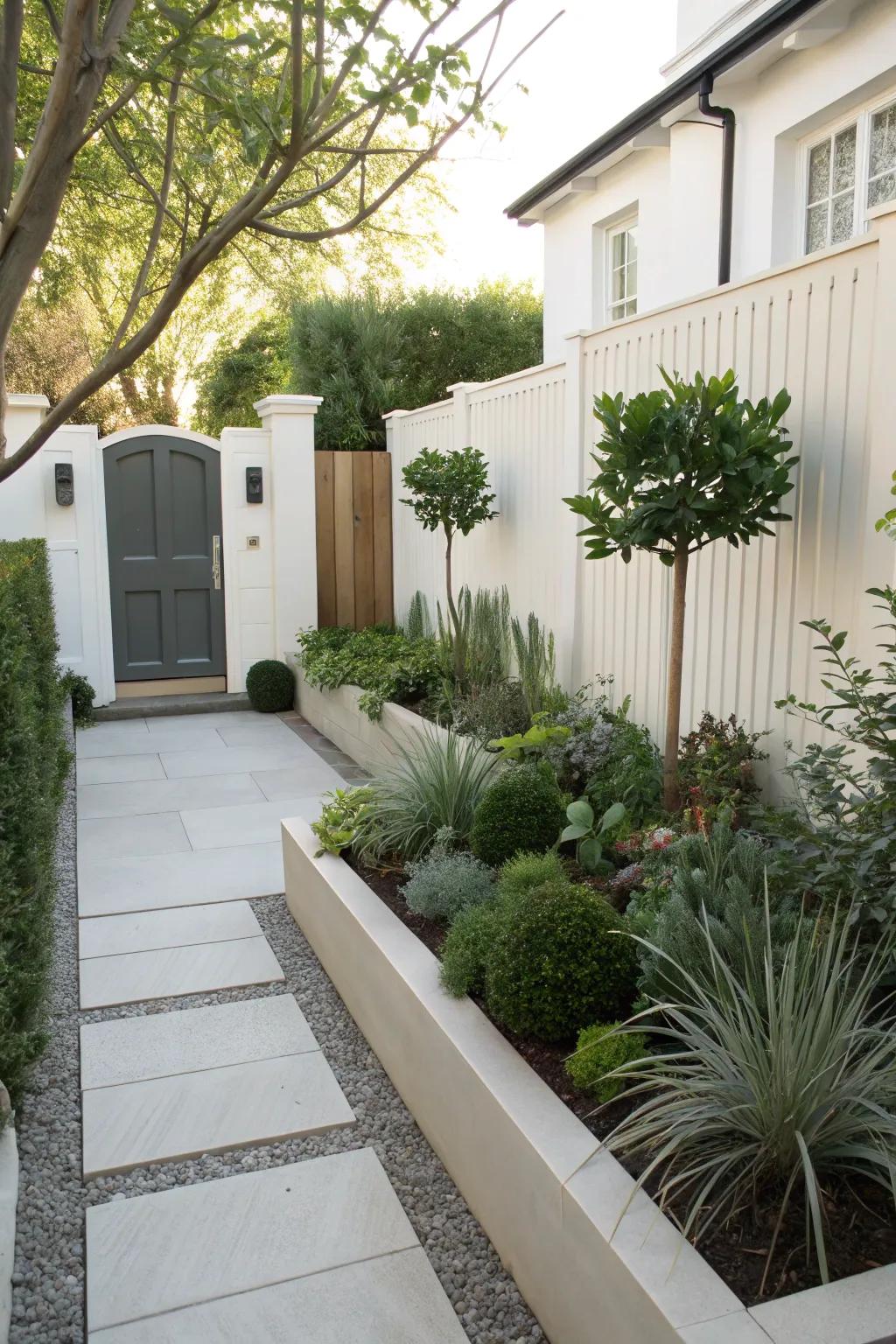 Selective statement plants create a clean, modern aesthetic.