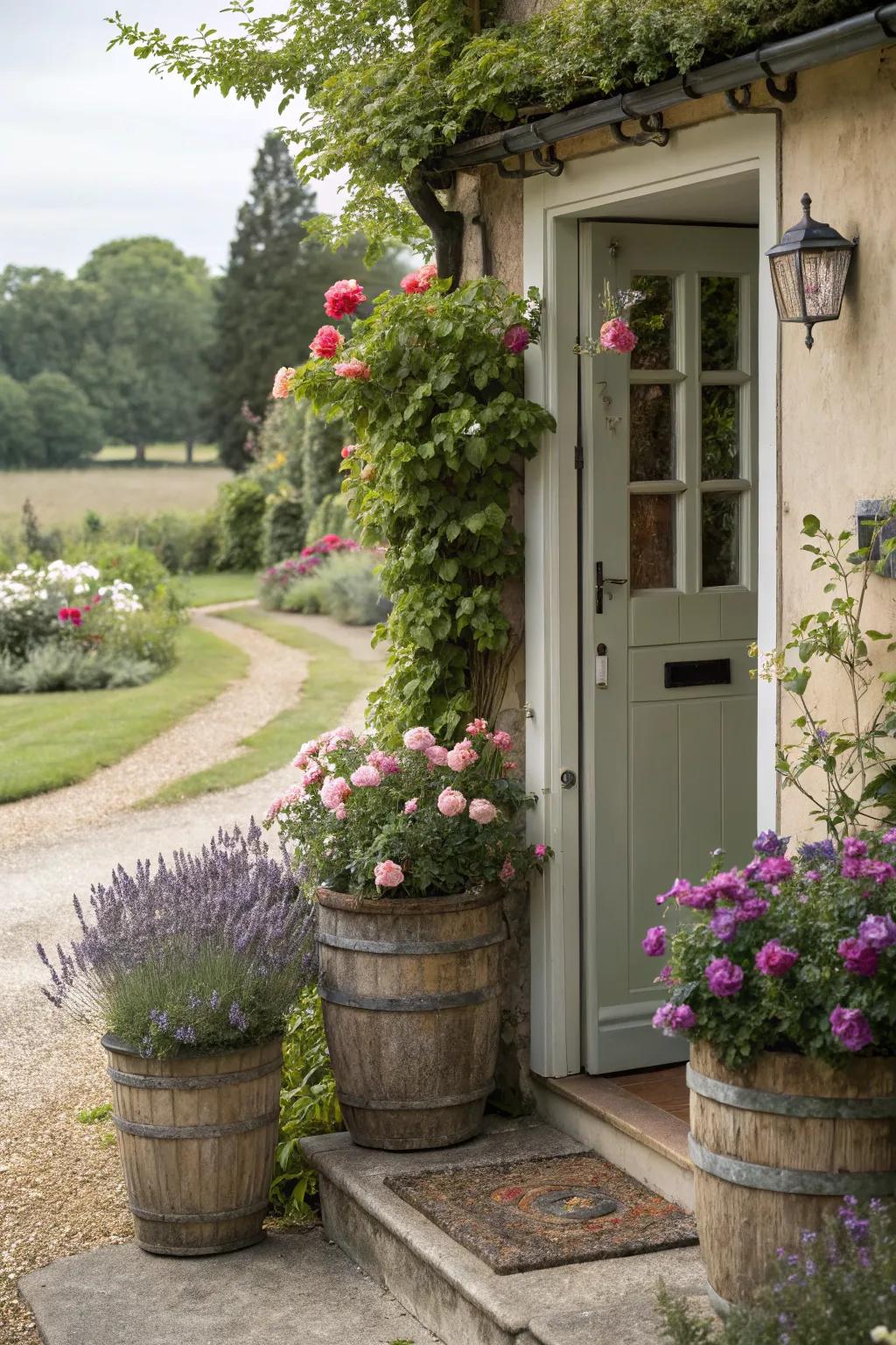 Roses and lavender evoke a charming cottage vibe.