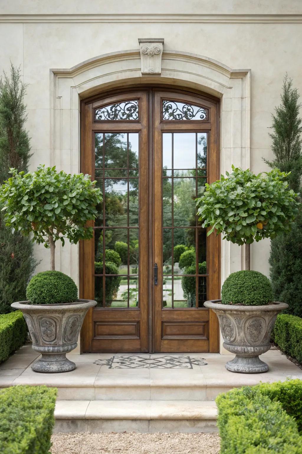 Symmetry achieved with matching elements around the front door.