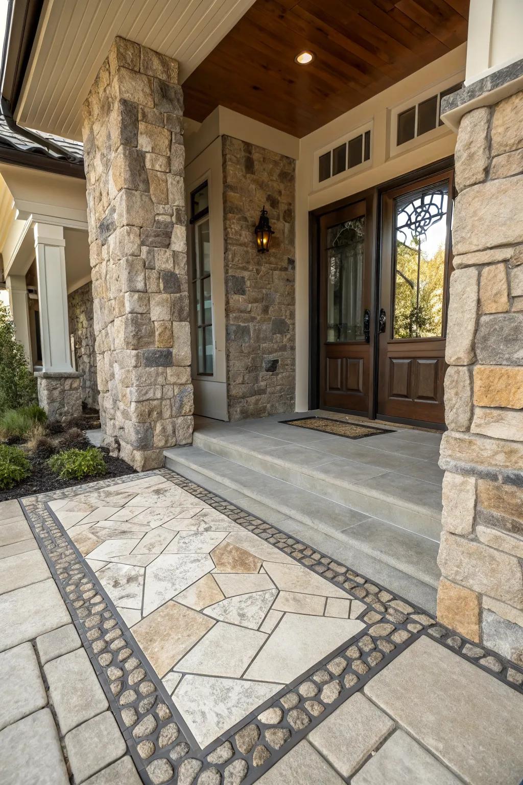 Experiment with mixed materials for a unique entryway