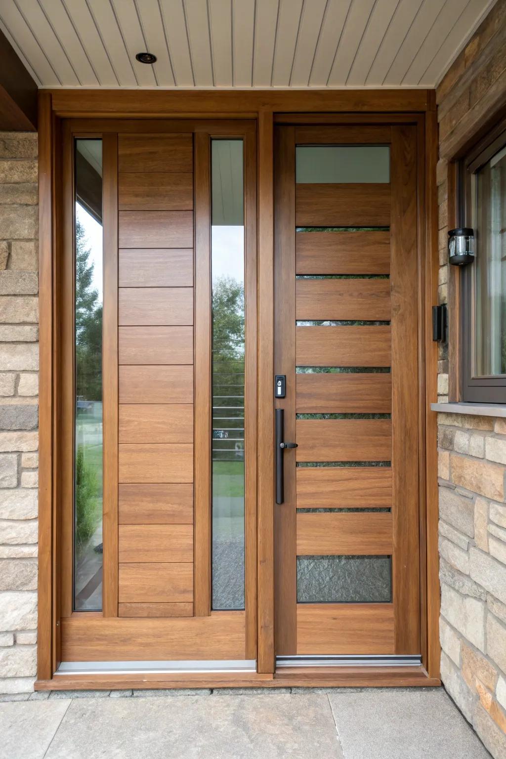Wood and glass combine for a striking and unique front door.